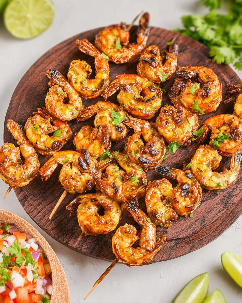 Delicious grilled jerk shrimp seasoned with authentic spices and grilled to perfection.