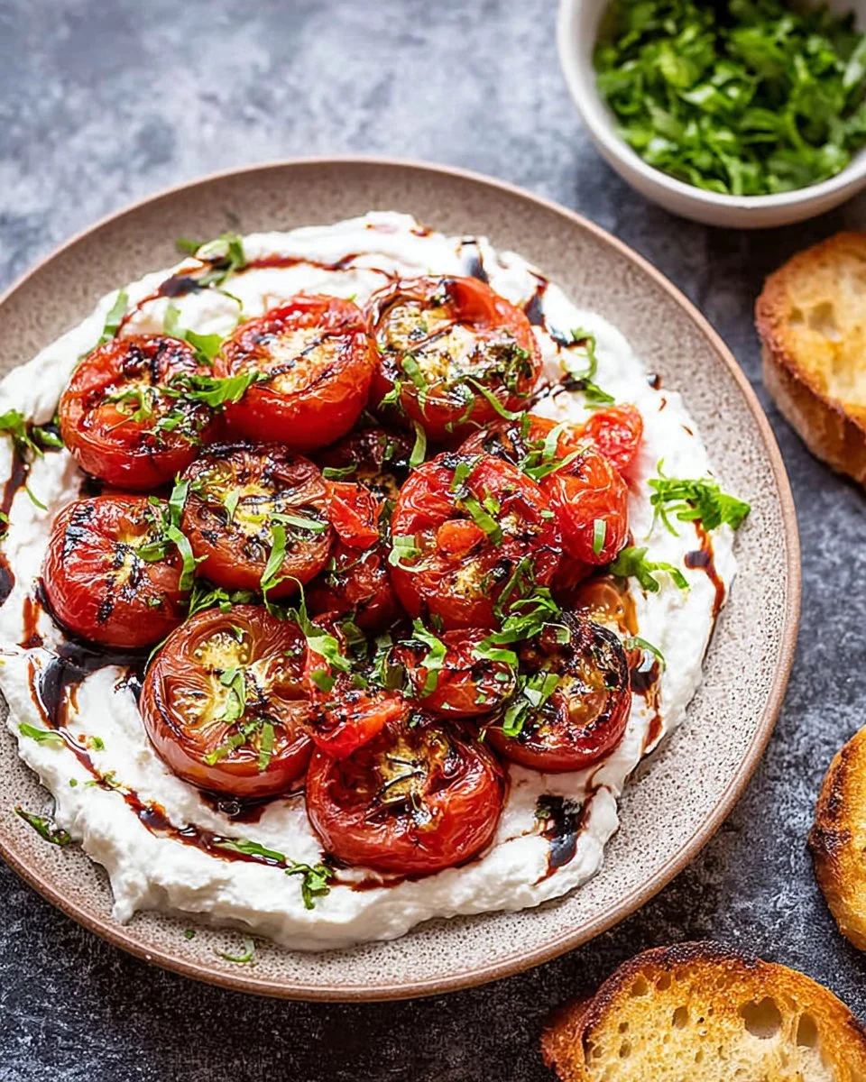 Delicious grilled tomatoes topped with creamy ricotta cheese.