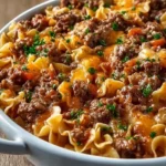Delicious homemade Hamburger Casserole served in a baking dish
