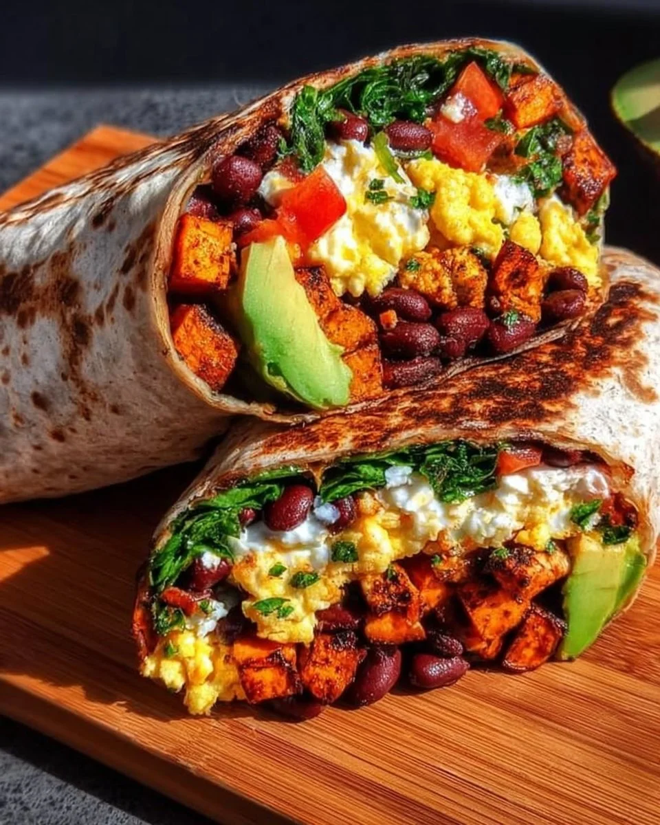Healthy protein-packed breakfast burrito filled with fresh ingredients.