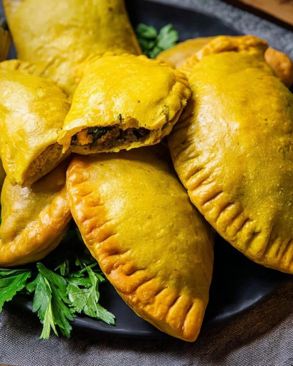 Homemade Jamaican Beef Patties freshly baked on a plate