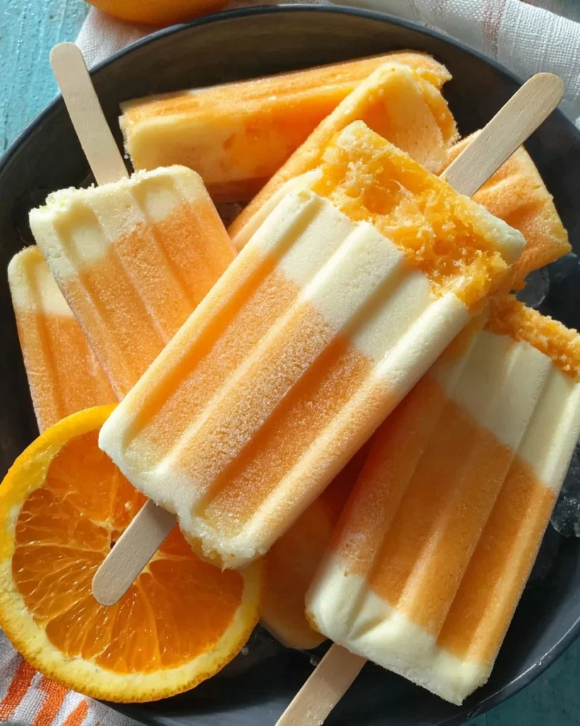 Delicious homemade orange creamsicles on a plate, perfect for summer treats