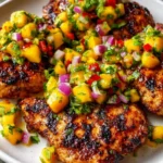 Honey Lime Chicken served with Fresh Mango Salsa on a plate