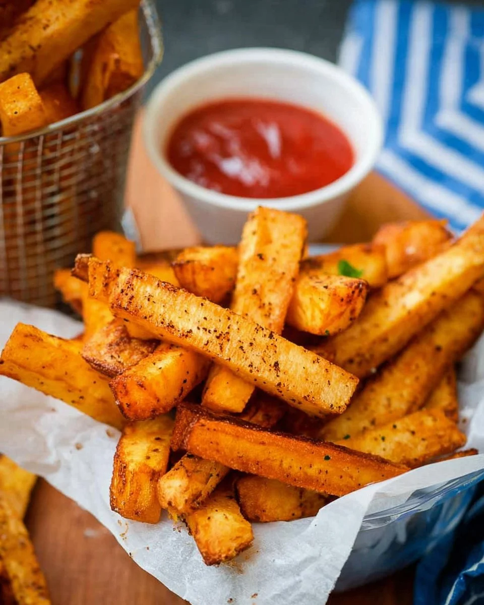 Crispy homemade yam fries made from yellow yams