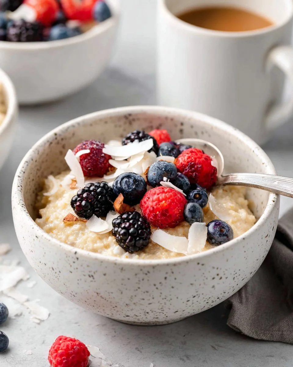 Bowl of creamy steel cut oats made in an Instant Pot