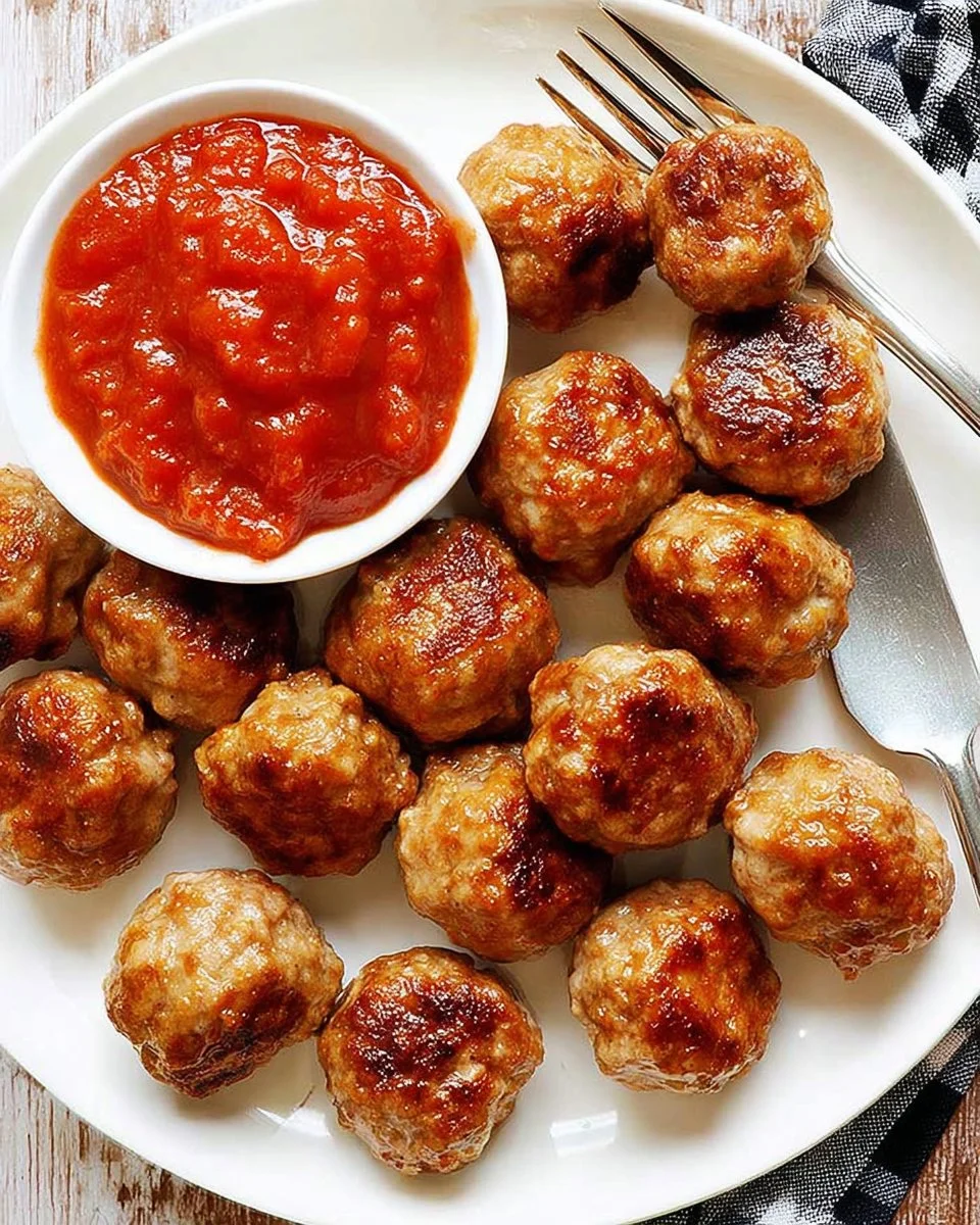Plate of juicy chicken meatballs served with sauce
