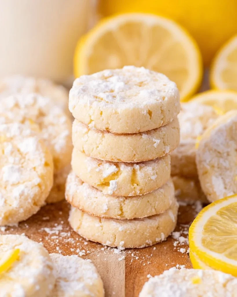 Decorated Lemon Cooler Cookies on a plate with lemon slices