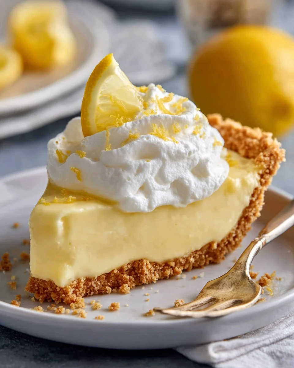 Delicious Lemon Cream Pie with a smooth and creamy filling topped with citrus zest.