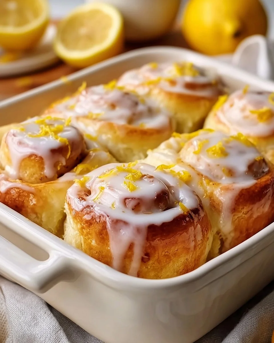 Delicious homemade lemon sweet rolls with creamy glaze