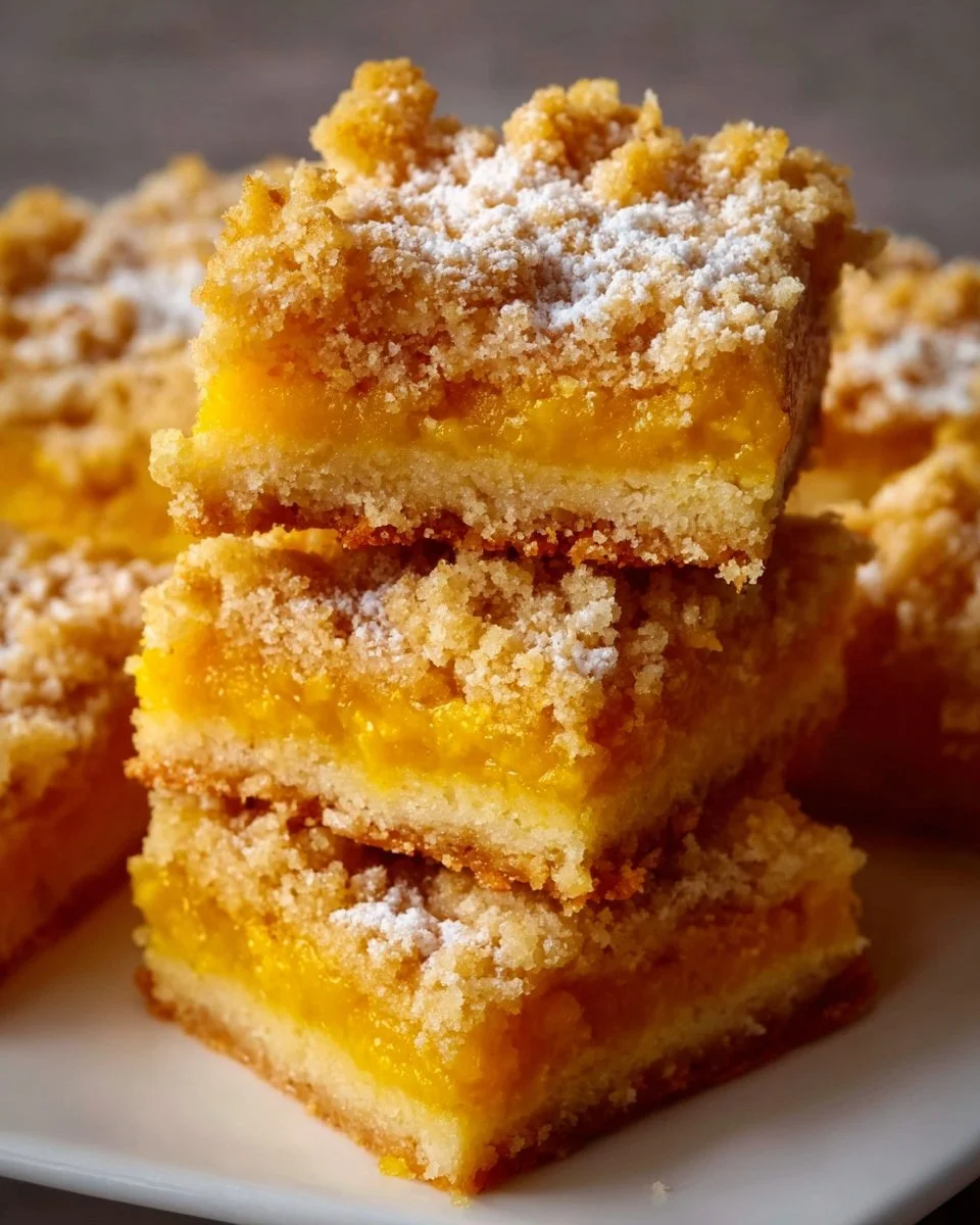 Freshly baked mango crumb bars with a crispy topping and luscious mango filling