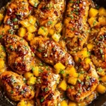 Delicious Mango Garlic Chicken dish garnished with herbs and served on a plate