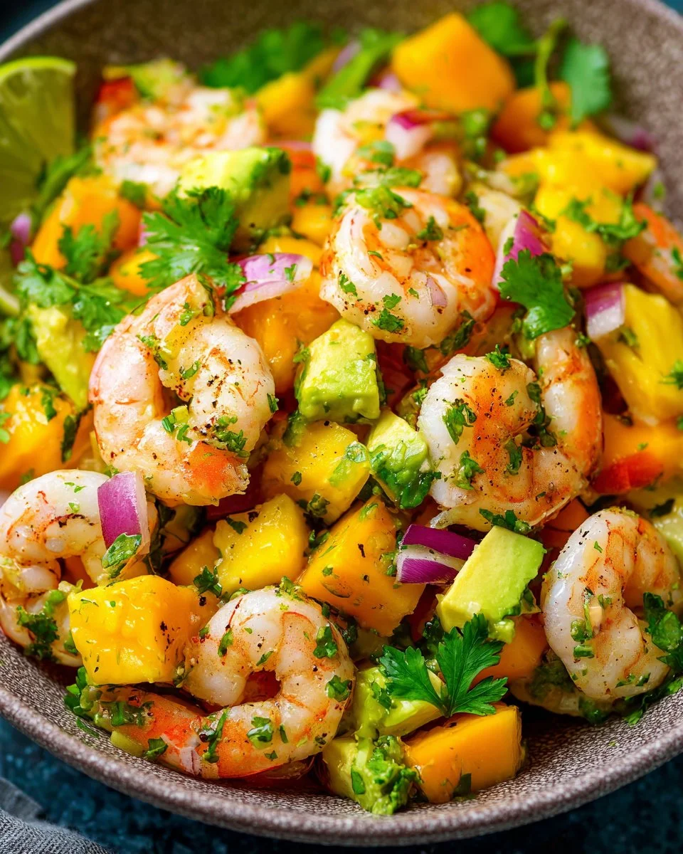 Mango Pineapple Shrimp Salad with fresh ingredients and vibrant colors