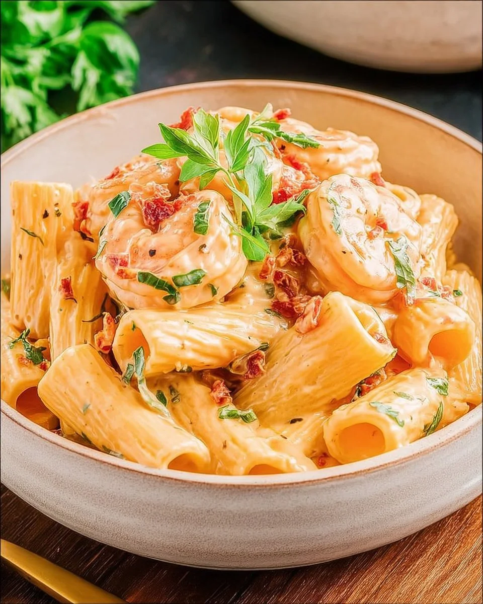 Delicious Marry Me Shrimp Pasta served in a bowl with fresh herbs.