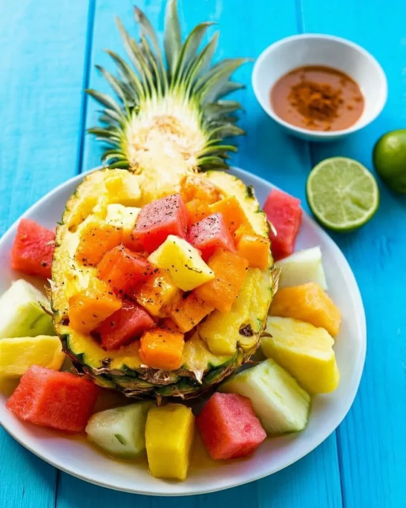 Colorful Mexican Fruit Salad with fresh fruits and lime dressing