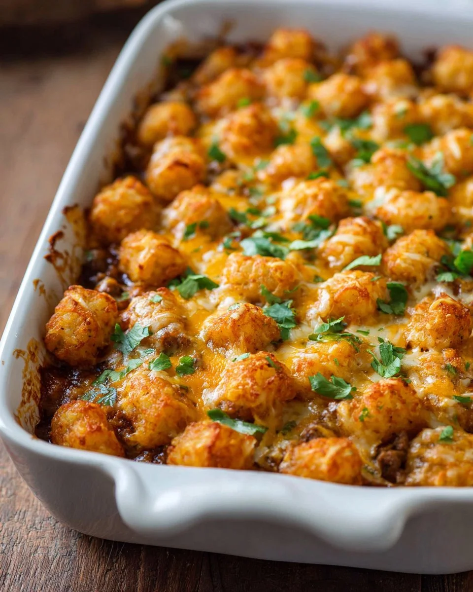 Delicious Mexican Tater Tot Casserole with flavorful toppings