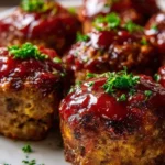 Mini meatloaf muffins served on a plate with colorful vegetables