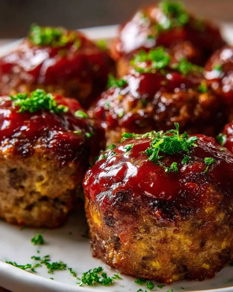 Mini meatloaf muffins served on a plate with colorful vegetables