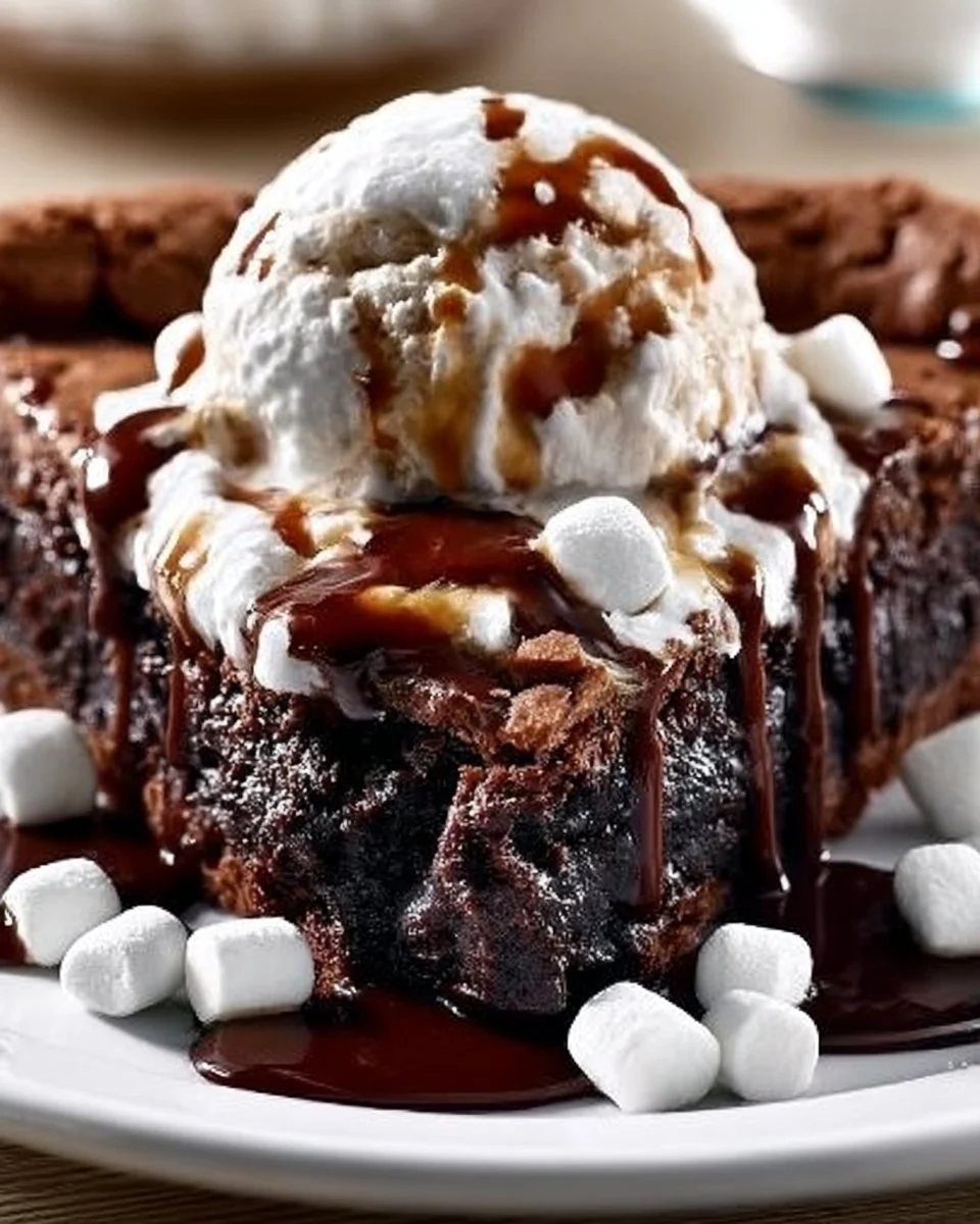 Delicious Mississippi Mud Brownie Pie with chocolate and marshmallows