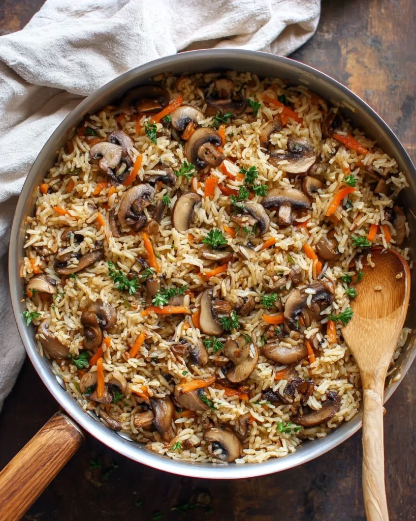 Mushroom Rice dish served in a bowl, showcasing rich colors and textures.