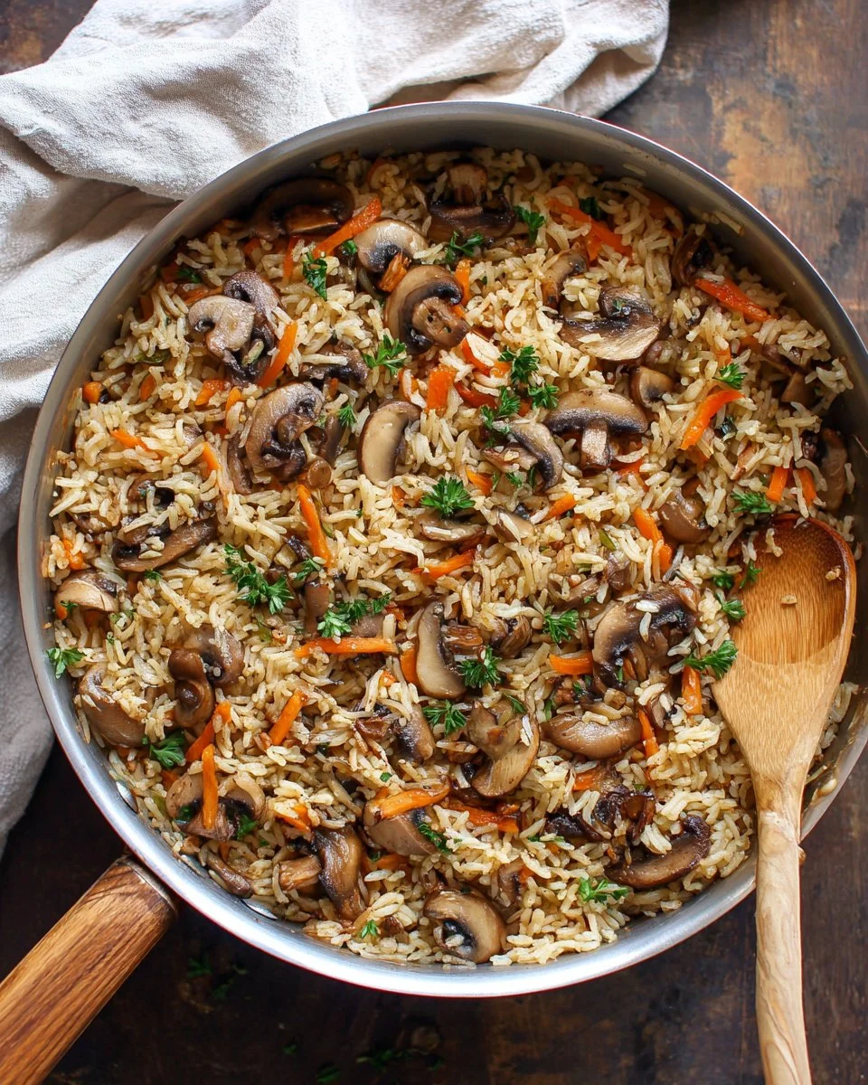 Mushroom Rice dish served in a bowl, showcasing rich colors and textures.