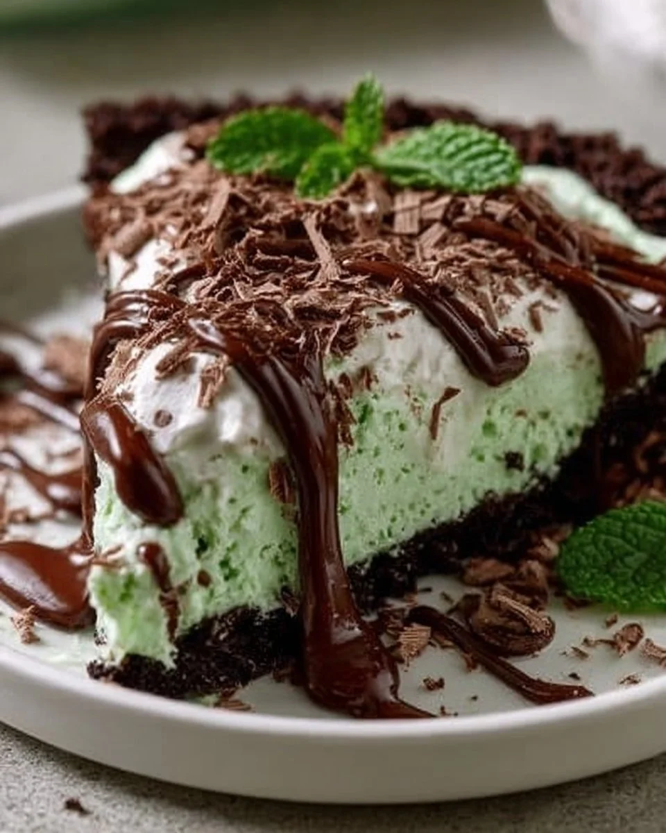 Decadent No Bake Grasshopper Pie with mint and chocolate filling