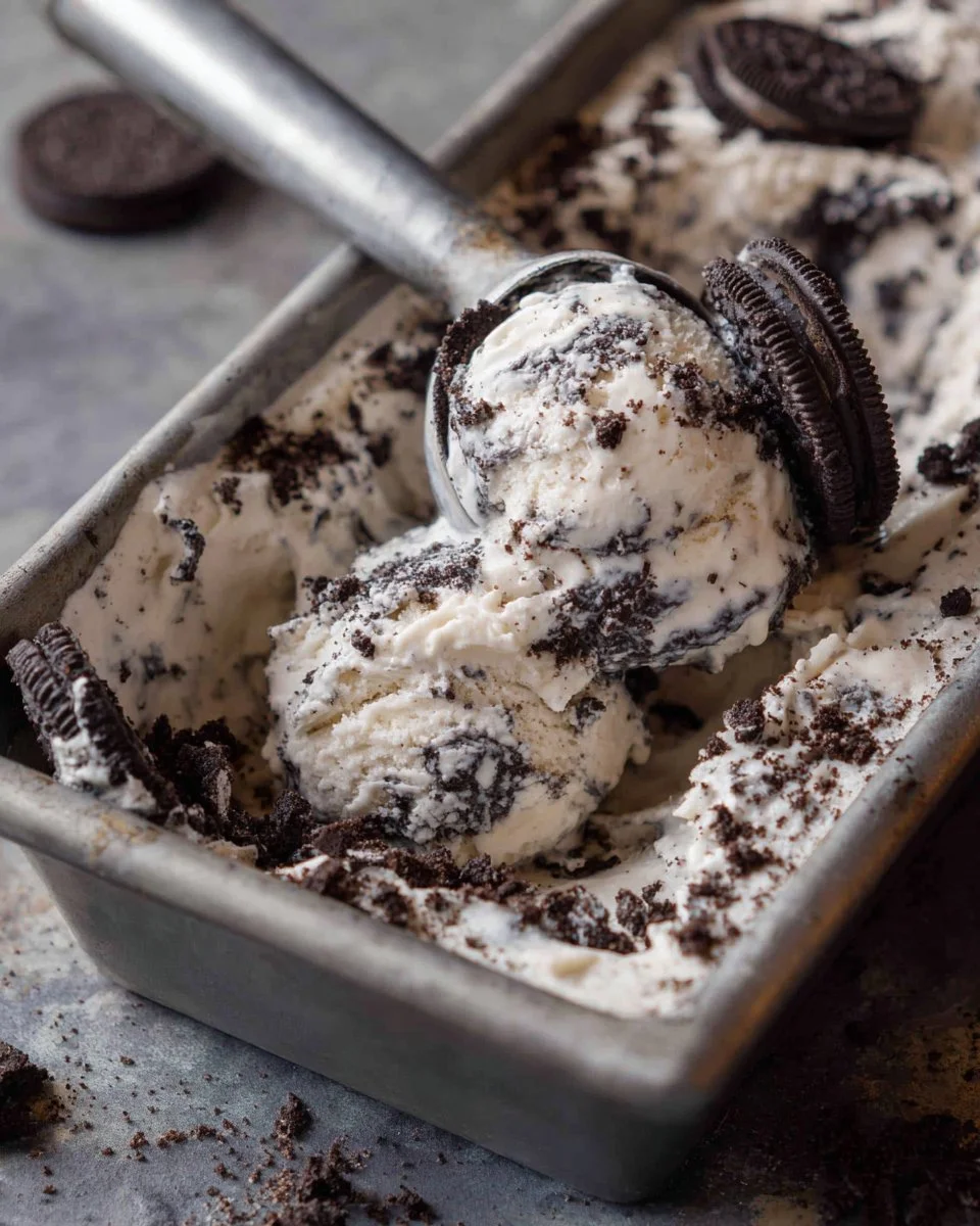 Delicious no churn cookies and cream ice cream in a bowl