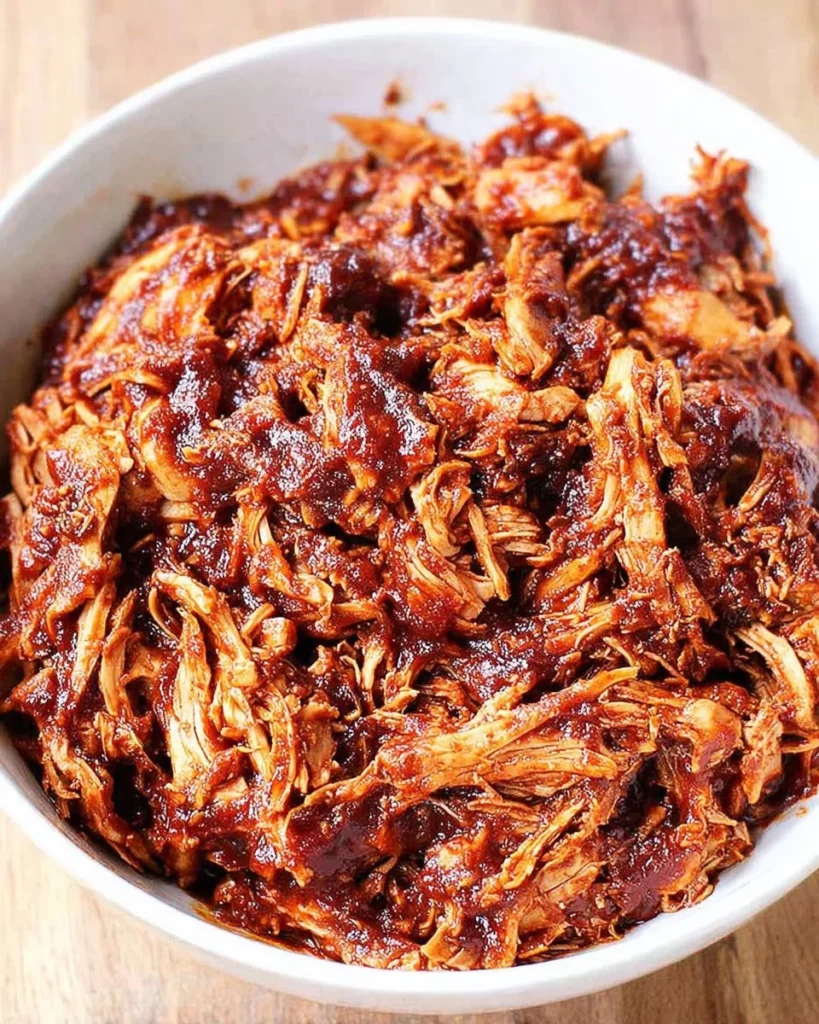 Oven-baked pulled chicken served with flavorful sides