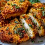 Delicious Parmesan Crusted Chicken with a crispy golden finish