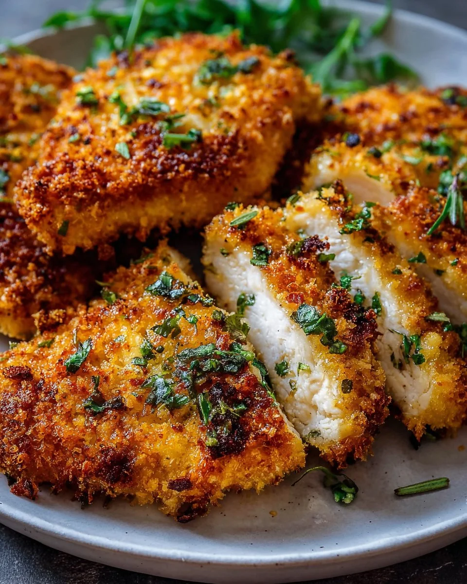 Delicious Parmesan Crusted Chicken with a crispy golden finish