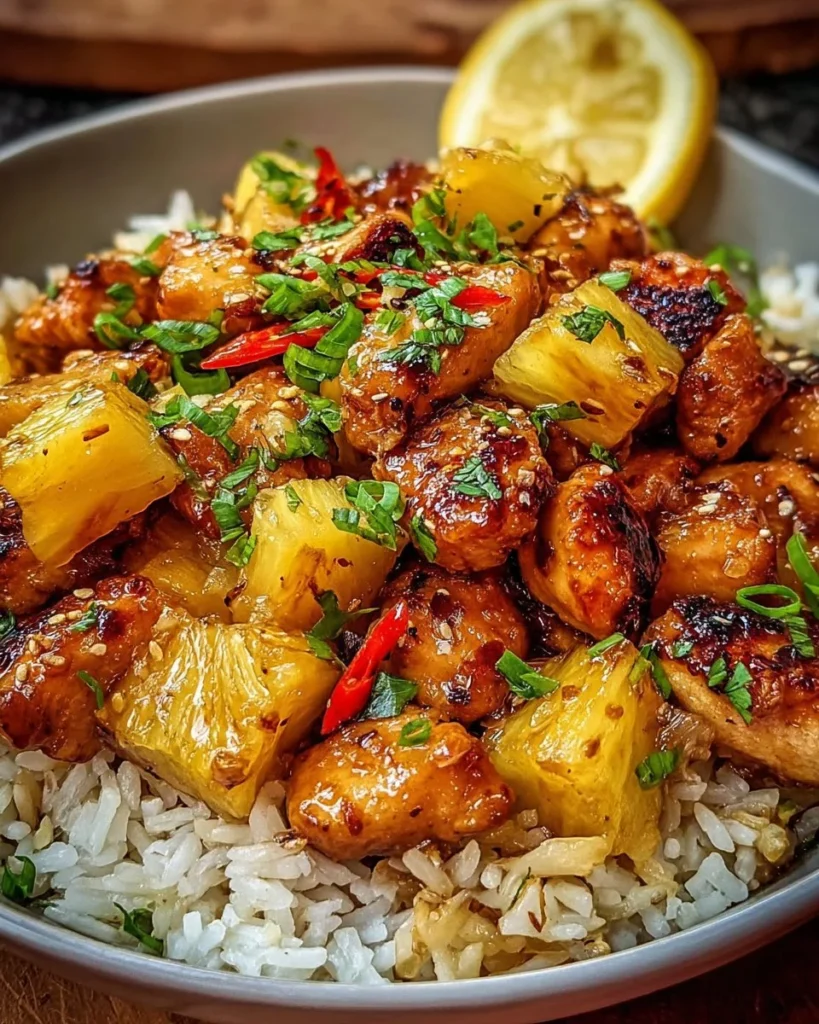 Delicious Pineapple Chicken served with rice