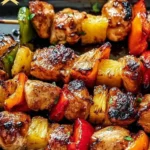 Delicious pineapple chicken kabobs grilled to perfection with vibrant veggies.