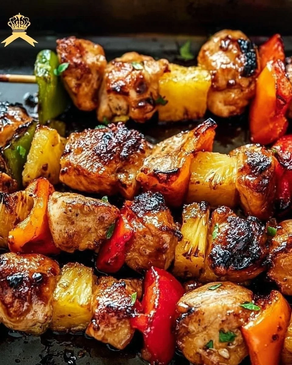 Delicious pineapple chicken kabobs grilled to perfection with vibrant veggies.
