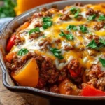 Pioneer Woman Stuffed Pepper Casserole in a baking dish