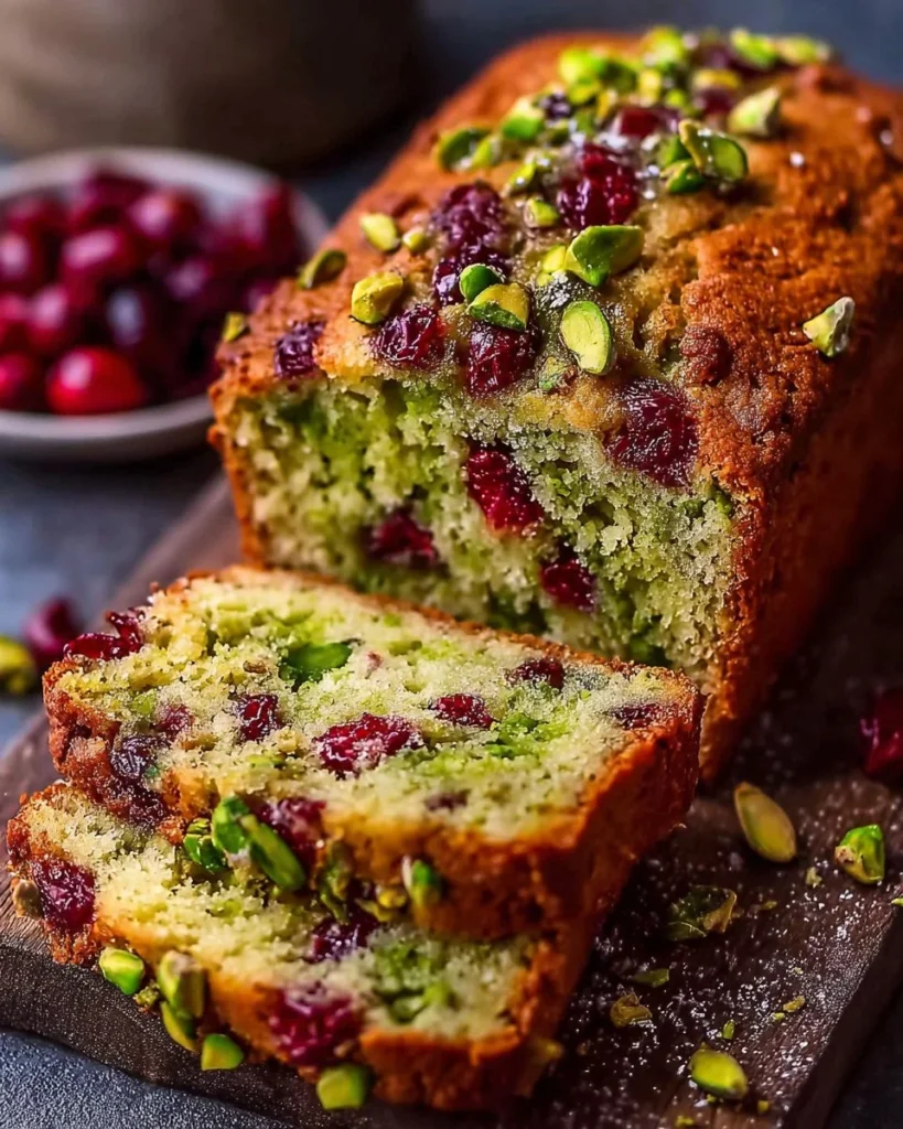Freshly baked Pistachio Cherry Bread with nuts and cherries