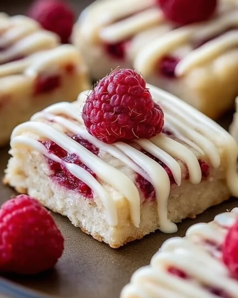 Delicious Raspberry Shortbread Cookies with fresh raspberries on a plate