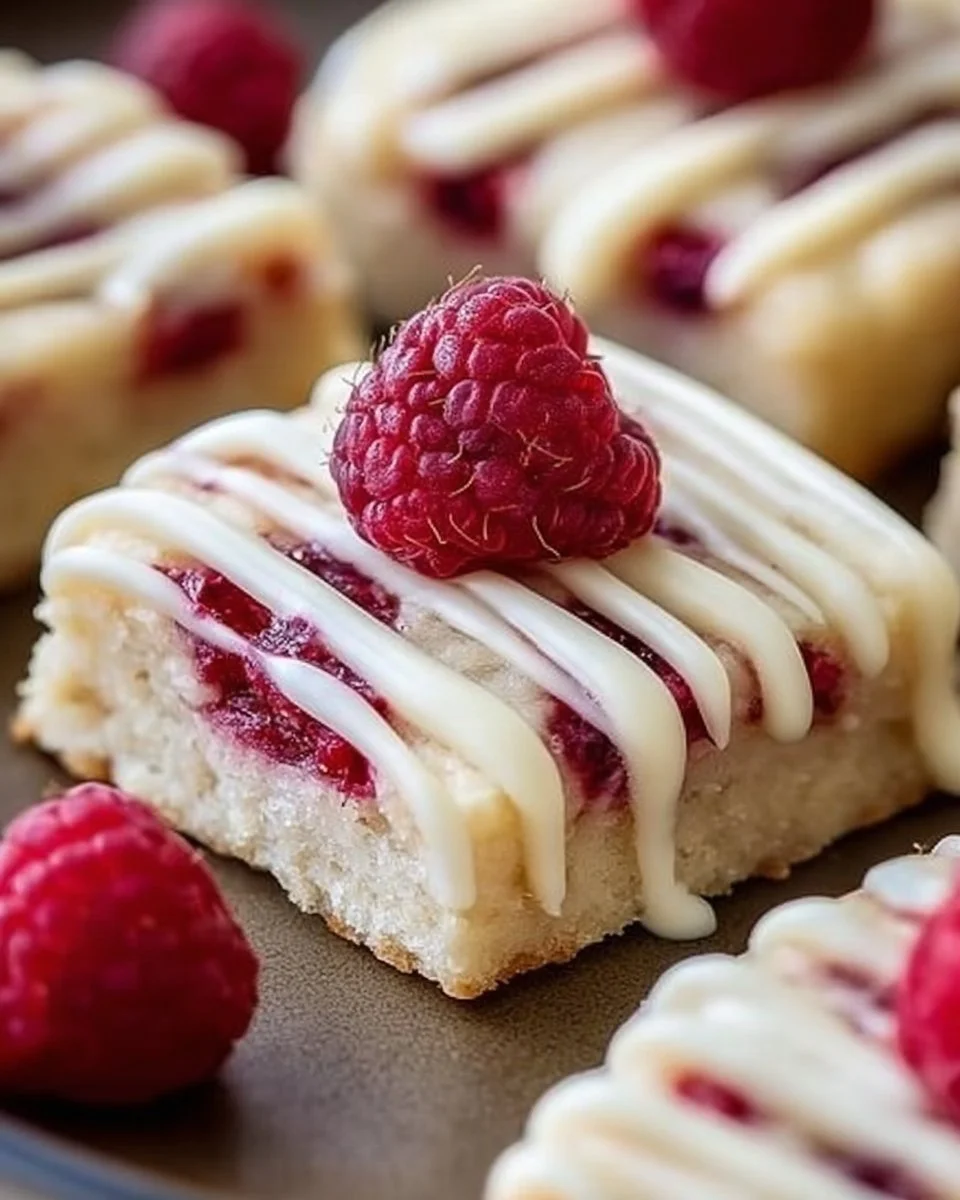 Delicious Raspberry Shortbread Cookies with fresh raspberries on a plate