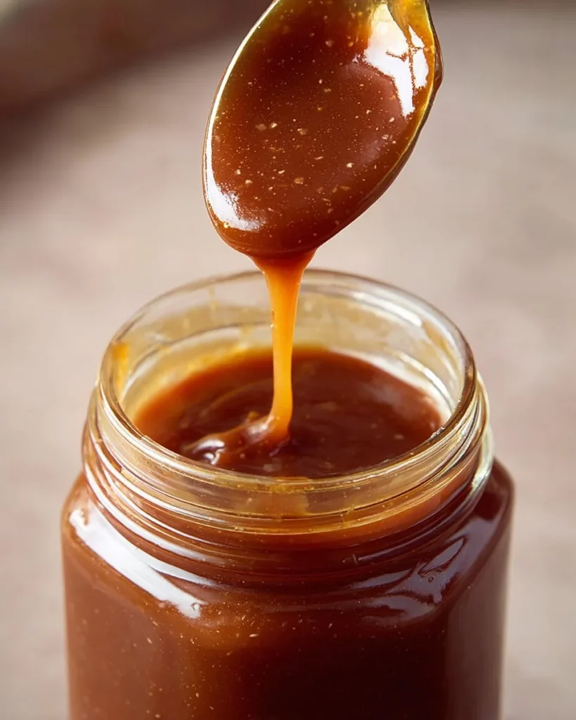 Delicious homemade salted caramel sauce in a glass jar