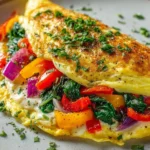 Delicious savory omelette filled with vegetables and cheese