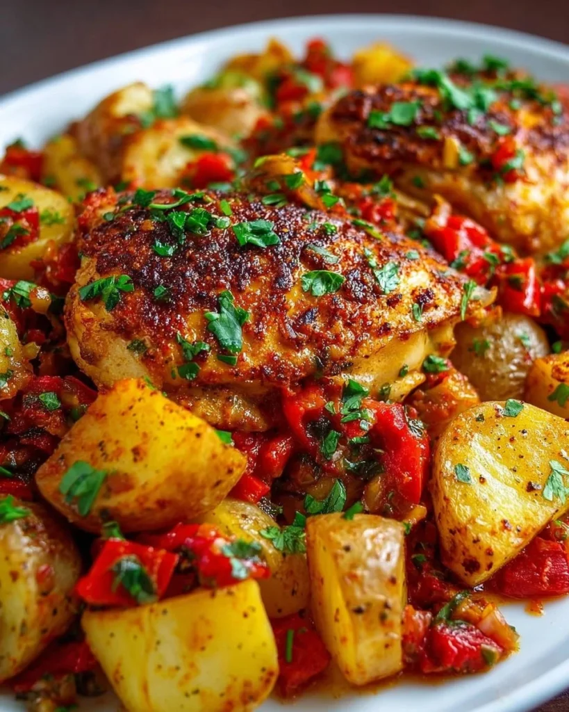 Sheet Pan Chicken with Potatoes and Salsa ready to serve