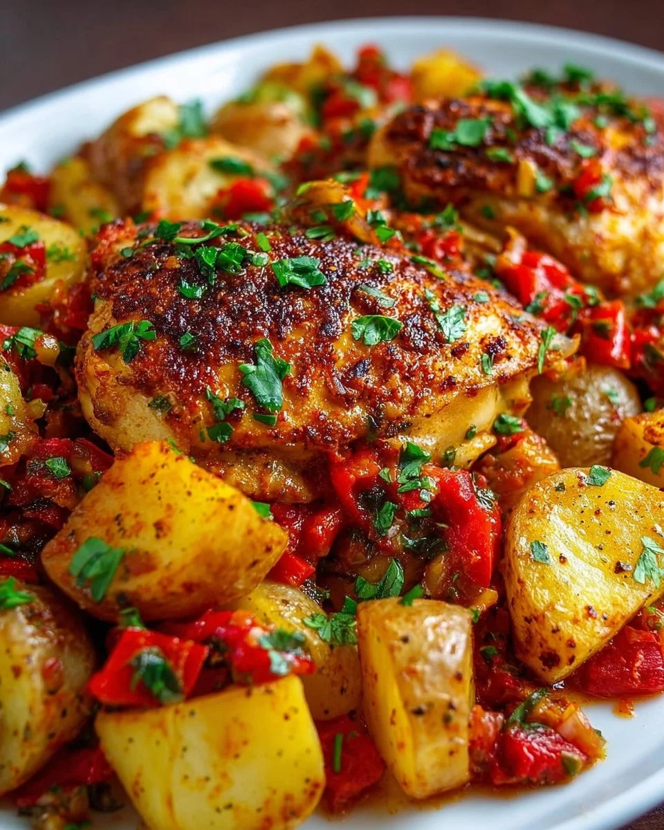 Sheet Pan Chicken with Potatoes and Salsa ready to serve