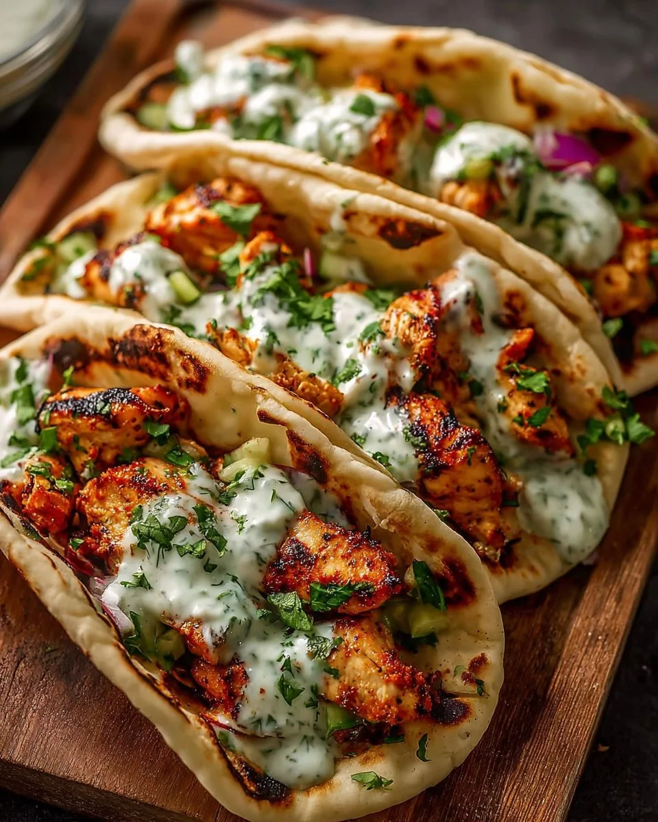 Sheet Pan Chicken Pitas ready to serve on a platter