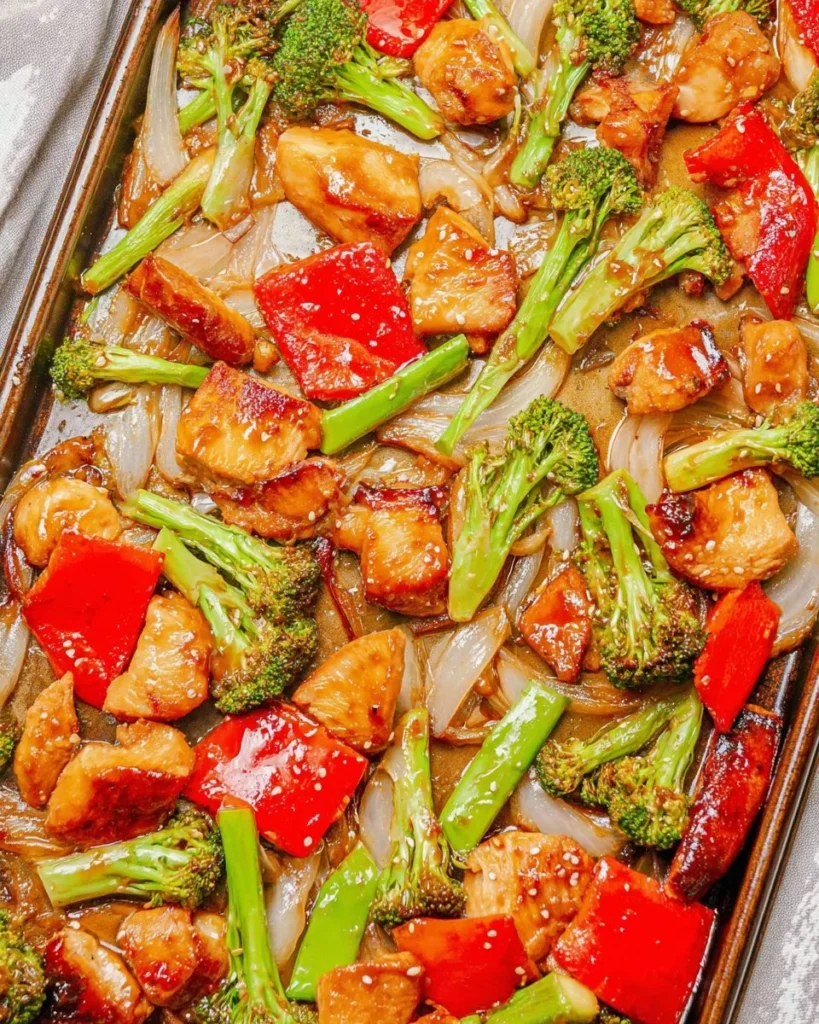 Sheet pan teriyaki chicken with vibrant vegetables ready to serve