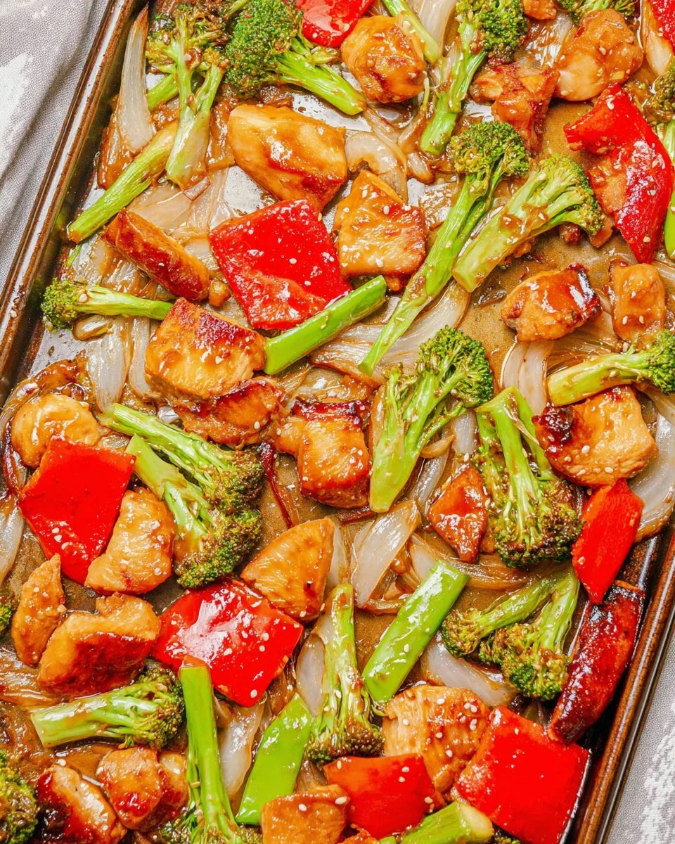 Sheet pan teriyaki chicken with vibrant vegetables ready to serve