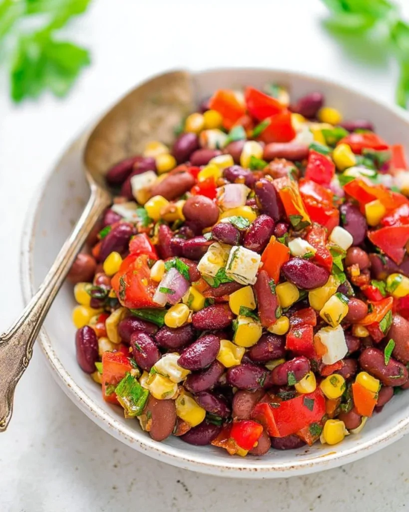 Skinny Mexican Bean Salad with Corn served in a bowl