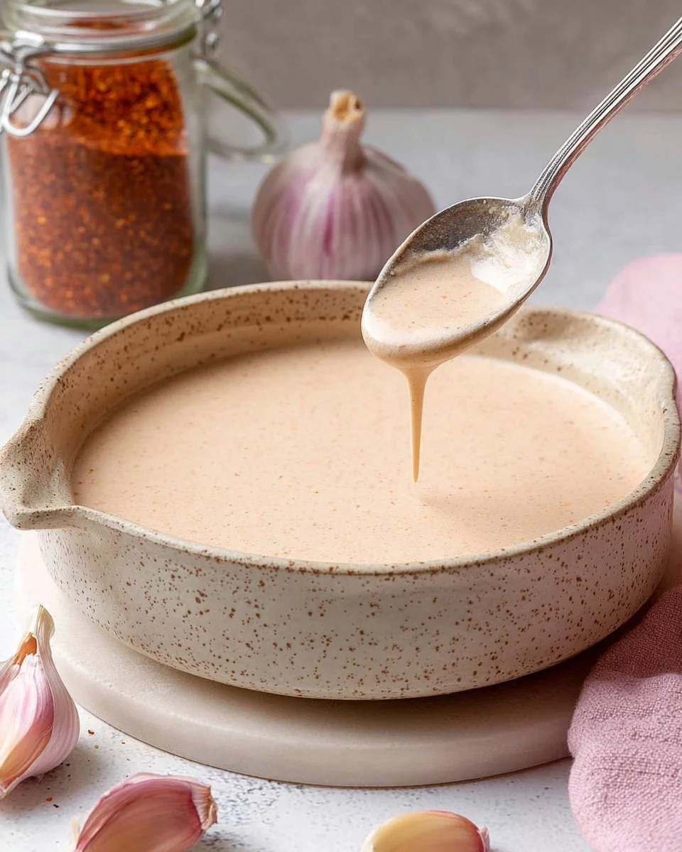 Delicious smoky garlic aioli spread in a bowl with fresh garlic cloves.