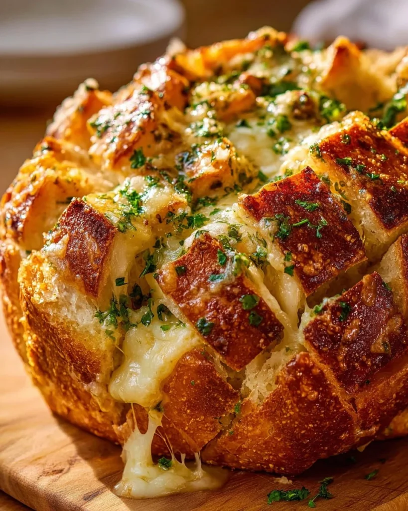 Sourdough Discard Pull-Apart Garlic Bread fresh out of the oven, golden brown and buttery