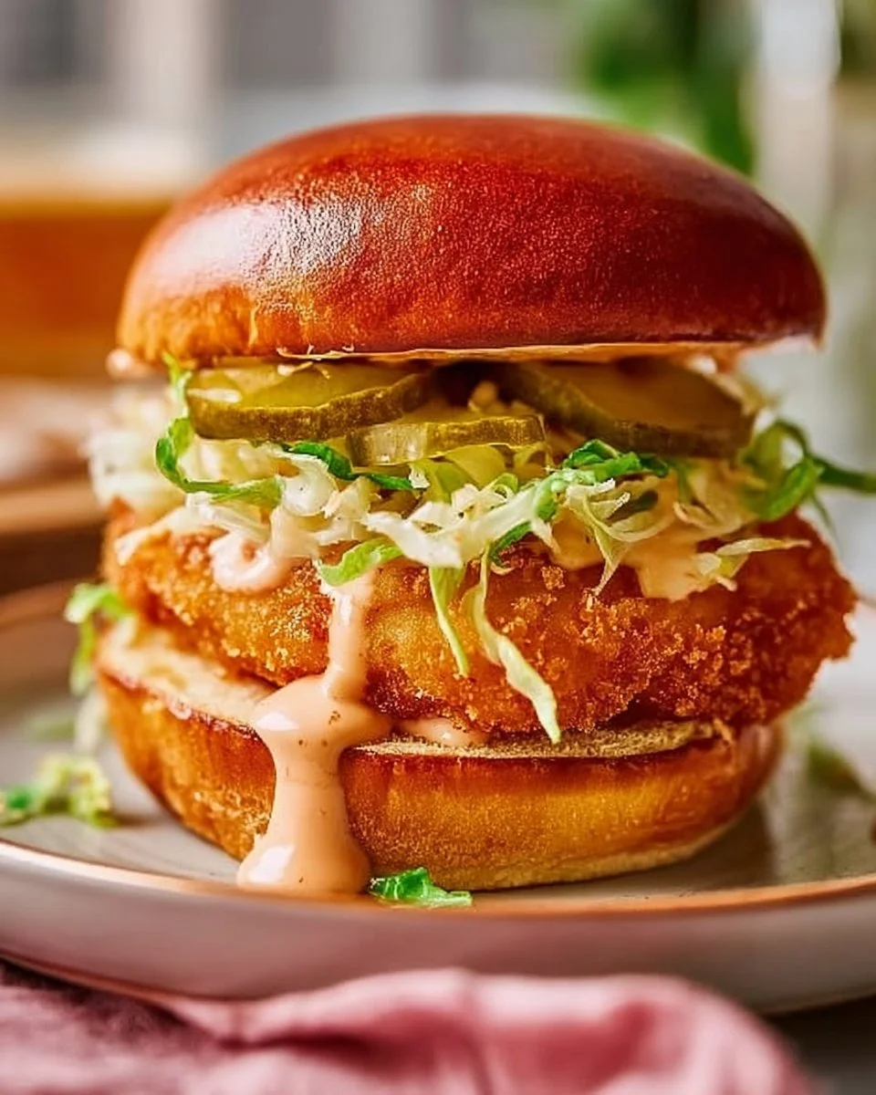 Delicious Spicy Bang Bang Shrimp Burger with crispy shrimp and zesty sauce