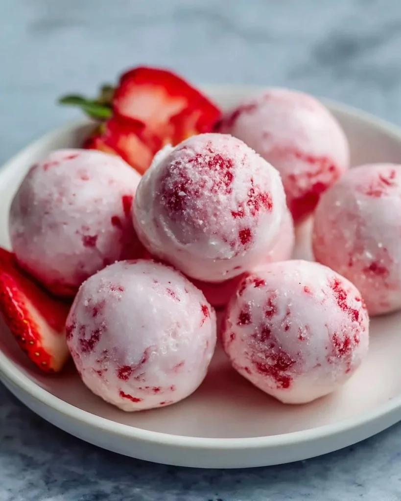 Delicious Strawberry Greek Yogurt Bites served in a bowl