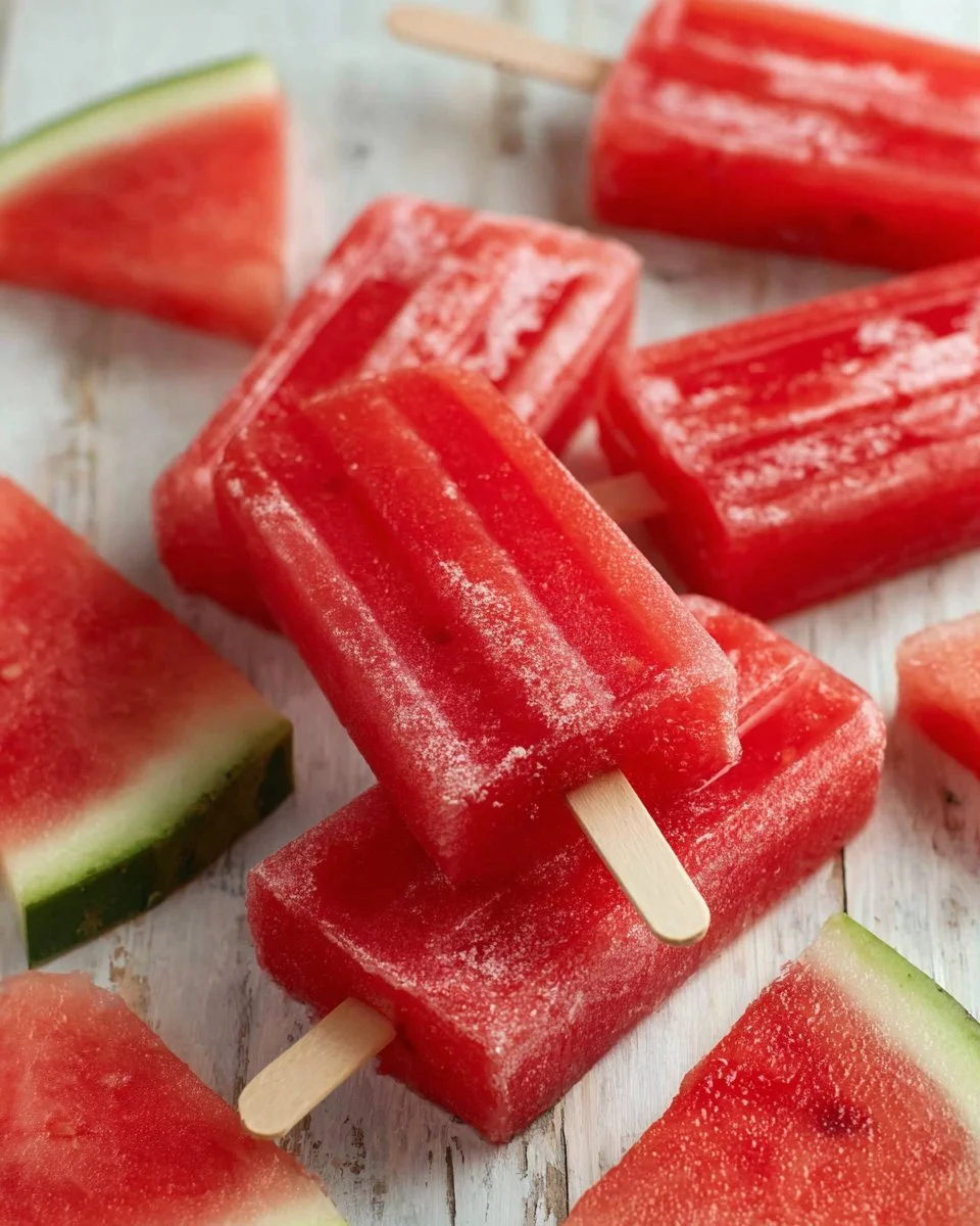 Homemade strawberry watermelon popsicles made from fresh fruit