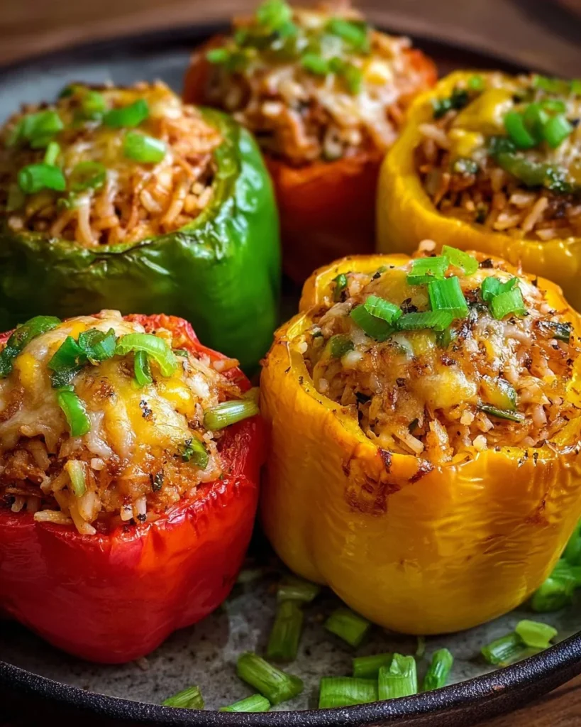 High-protein stuffed bell peppers on a plate, ready to serve.